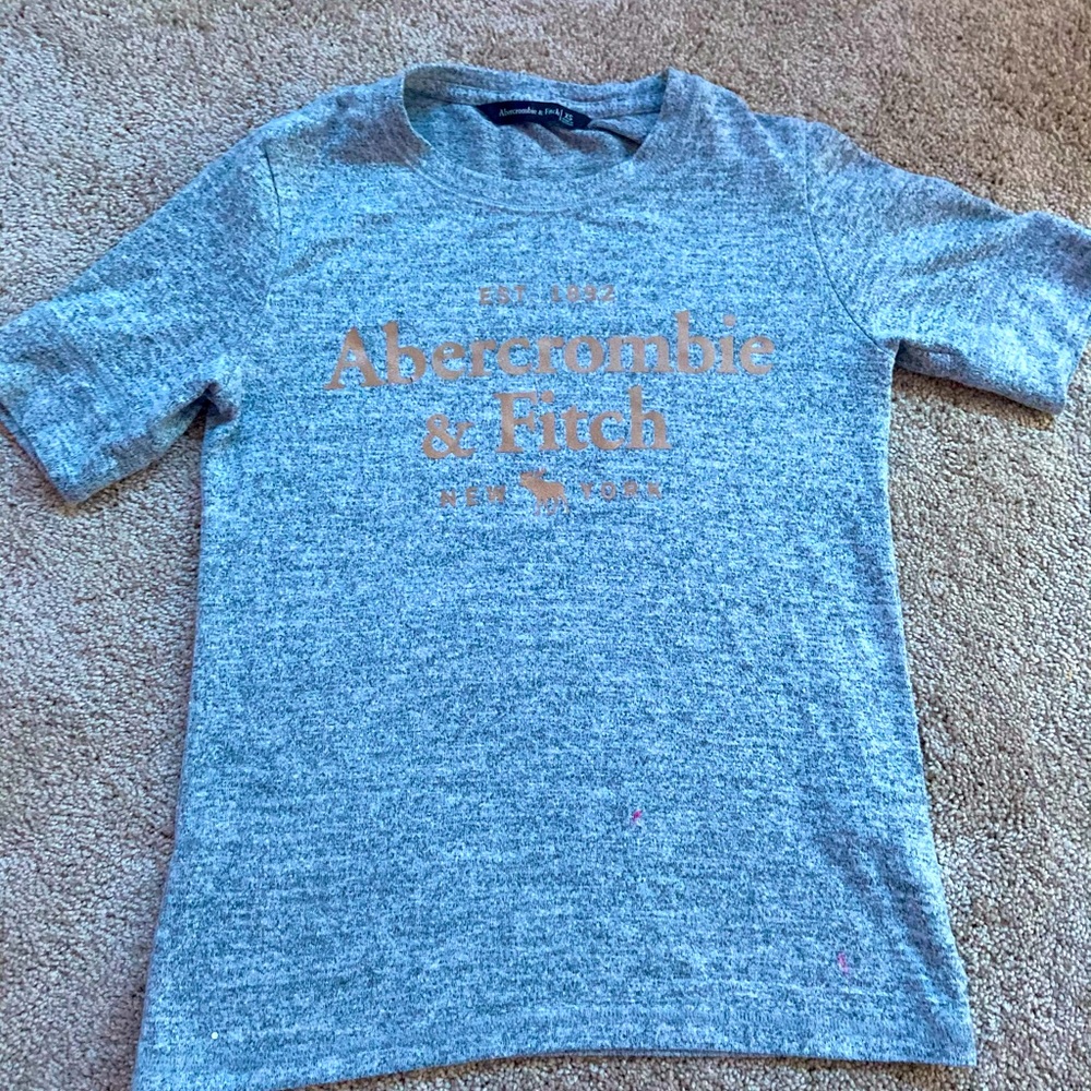 grey Abercrombie and Fitch top with gold Lettering